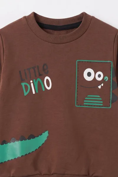 Kahverengi (1-4 Yaş) Little Dino Baskılı 2 İp Erkek Çocuk&Bebek Mevsimlik Takım 495082