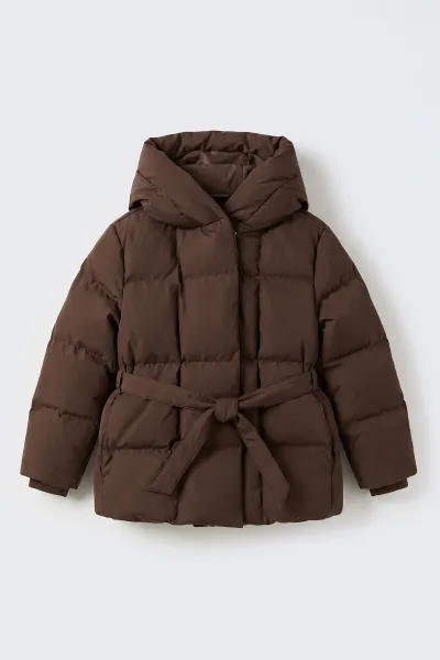 Kahverengi (10-14 Yaş) Kapüşonlu İçi Kürklü Kız Çocuk Mont 499741