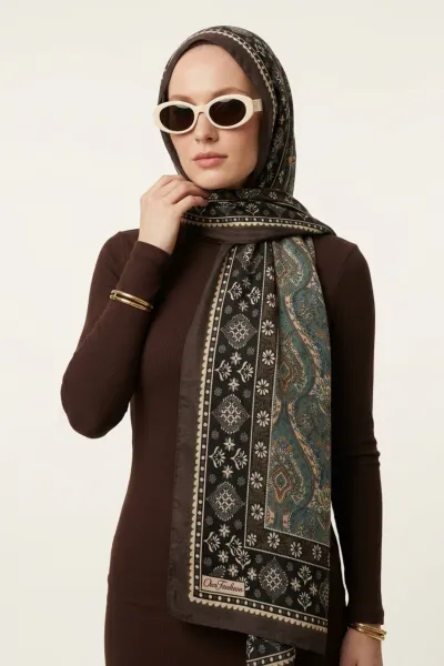 Kahverengi 180x70 Cm Our Fashion Dijital Baskılı Desenli Bambu Kraş Şal 488550