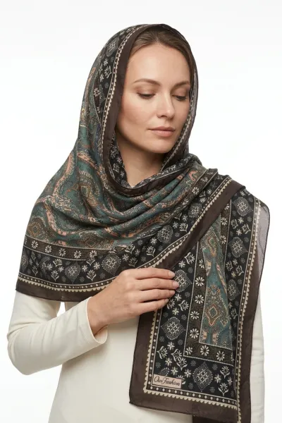 Kahverengi 180x70 Cm Our Fashion Dijital Baskılı Desenli Bambu Kraş Şal 488550