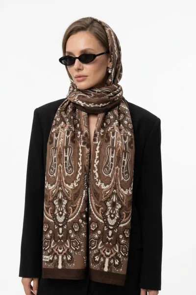 Kahverengi 180x70 Cm Our Fashion Dijital Baskılı Desenli Soft Şal 488578