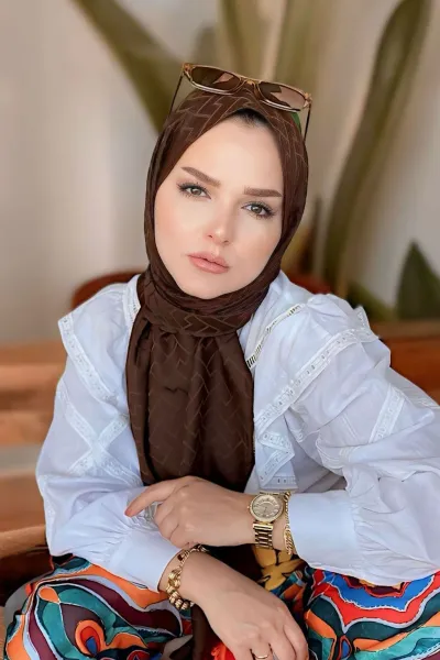 Kahverengi 180x70 Jakar İpeksi Labirent Desen Şal 270904