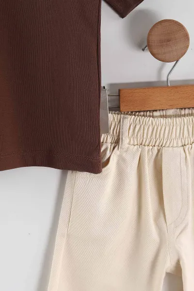 Kahverengi (2-10 Yaş)Baskılı Gabardin Şortlu Erkek Çocuk Takım 457412