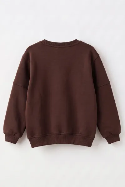 Kahverengi (2-12 Yaş) Confident Kabartma Baskılı 3 İp Şardonlu Erkek Çocuk Sweatshirt 486881