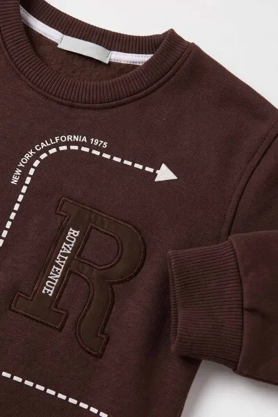 Kahverengi (2-12 Yaş) R Nakışlı  İçi Şardonlu Erkek  Çocuk Sweatshirt 483309