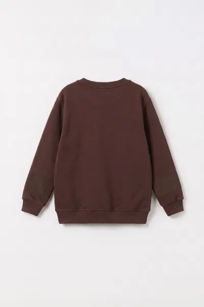Kahverengi (2-12 Yaş) R Nakışlı  İçi Şardonlu Erkek  Çocuk Sweatshirt 483309