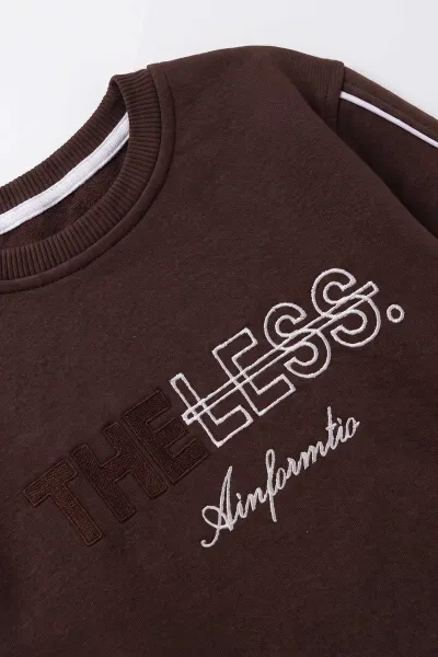 Kahverengi (2-12 Yaş) Theless Nakışlı  İçi Şardonlu Erkek  Çocuk Sweatshirt 483296