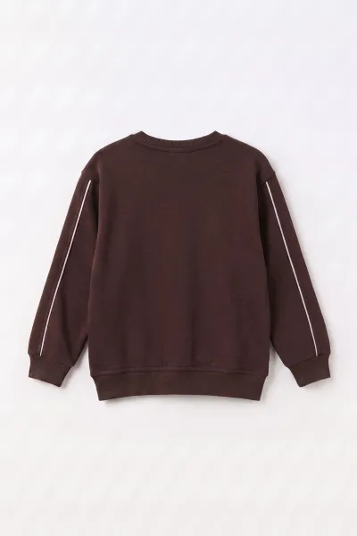 Kahverengi (2-12 Yaş) Theless Nakışlı  İçi Şardonlu Erkek  Çocuk Sweatshirt 483296