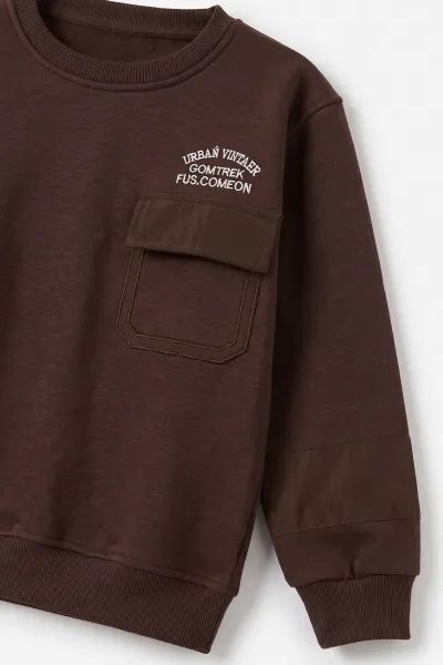 Kahverengi (2-12 Yaş) Urban Nakışlı   İçi Şardonlu Erkek  Çocuk Sweatshirt 493819