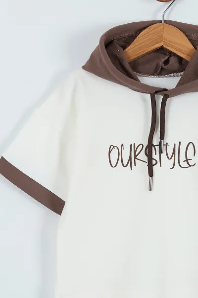 Kahverengi (2-5 Yaş) Ourstyle Baskılı Kapüşonlu Erkek Çocuk Takım 271475
