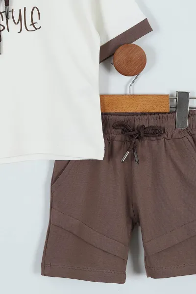 Kahverengi (2-5 Yaş) Ourstyle Baskılı Kapüşonlu Erkek Çocuk Takım 271475