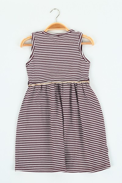 Kahverengi (3-10 yaş) Askılı Kemerli Kız Çocuk Elbise 115909