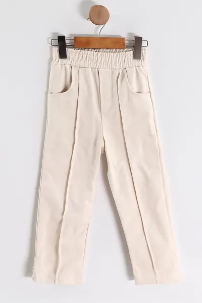 Kahverengi (3-10 Yaş) Fiyonk Aksesuarlı Gabardin Pantolonlu Kız Çocuk Takım 443346