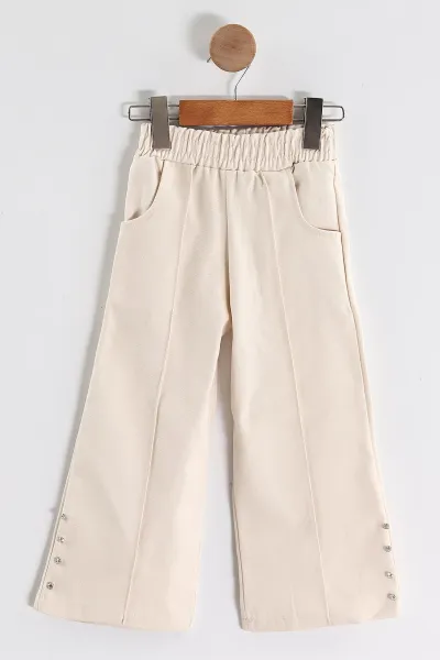 Kahverengi 3-10 Yaş) Fiyonk ve Taş Nakışlı Oysho Sweatli Gabardin Pantolonlu Kız Çocuk 2'li Takım 439890
