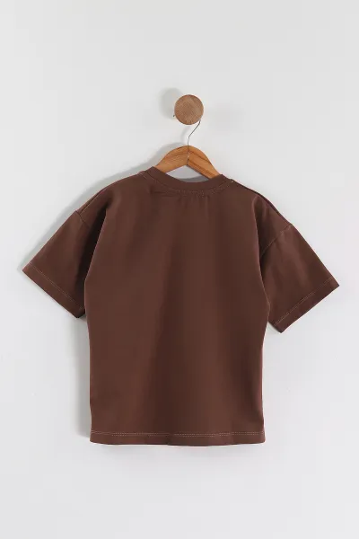 Kahverengi (3-10 Yaş) Surfin Baskılı Oversize Erkek Çocuk Tişört 469020