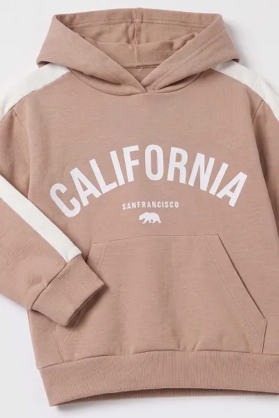 Kahverengi (3-10 Yaş)California Baskılı Kanguru Cepli Kapüşonlu Taytlı Kız Çocuk Takım 486368