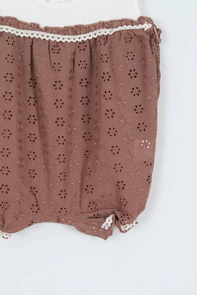 Kahverengi (3-12 Ay)Fistolu Alttan Çıtçıtlı Kız Bebek Zıbın Tulum 357442