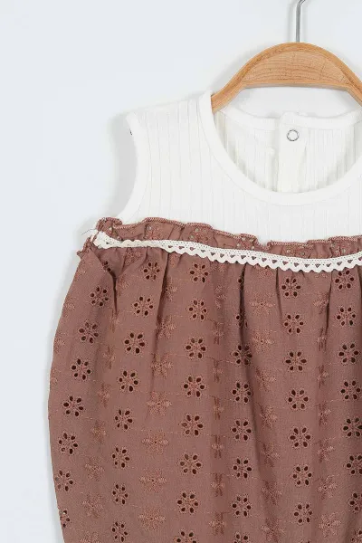 Kahverengi (3-12 Ay)Fistolu Alttan Çıtçıtlı Kız Bebek Zıbın Tulum 357442