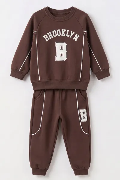 Kahverengi (3-12 Yaş) Brooklyn Baskılı 3 ip Şardonlu Erkek Çocuk Kışlık Takım 494716