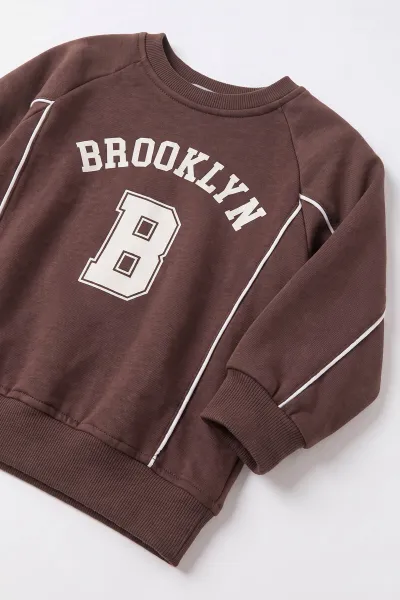 Kahverengi (3-12 Yaş) Brooklyn Baskılı 3 ip Şardonlu Erkek Çocuk Kışlık Takım 494716