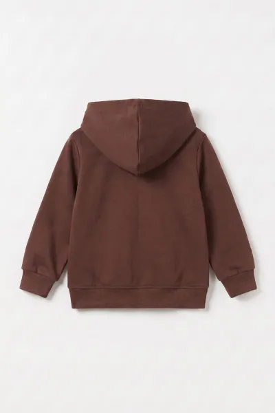Kahverengi (3-12 Yaş)Nakışlı ve Kapüşonlu 3 İp Şardonlu Erkek Çocuk Sweatshirt 478633