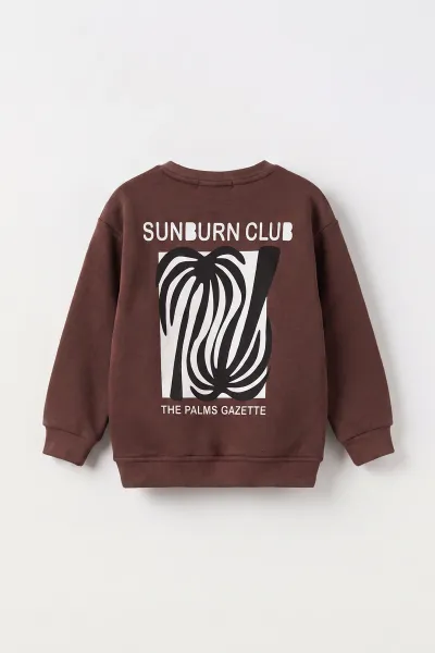 Kahverengi (3-12 Yaş)Palmiye Baskılı 3 İp Şardonlu Erkek Çocuk Sweatshirt 484128