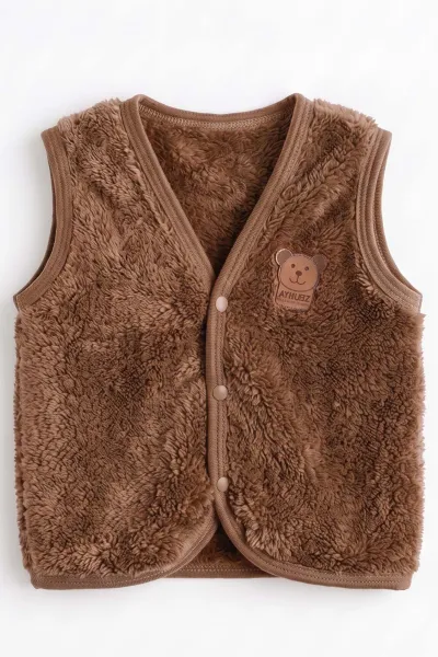 Kahverengi (3-24 Ay) Ayıcık Armalı Peluş Bebek Yelek 493760