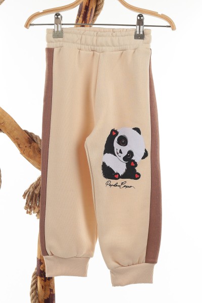 Kahverengi (3-6 Yaş) Panda Baskılı Üç İp Şardonlu Kız Çocuk Takım 138947