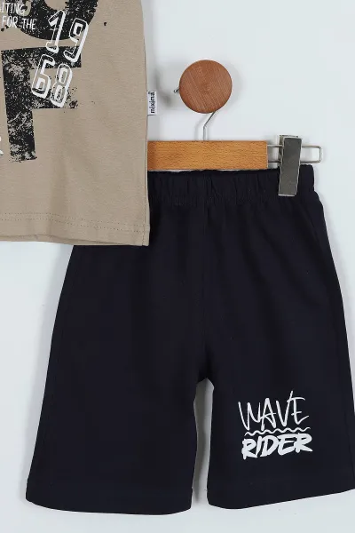 Kahverengi (3-6 Yaş) Surf Baskılı  Şortlu Erkek Çocuk Takım 264352
