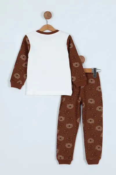 Kahverengi (3-7 Yaş) Baskılı Erkek Çocuk Pijama Takım 239603