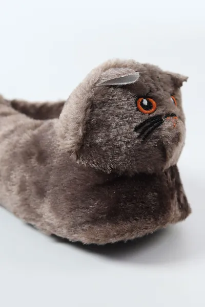 Kahverengi ( 30 - 35 ) Kedi Figürlü Peluş Kız Çocuk Panduf 490438