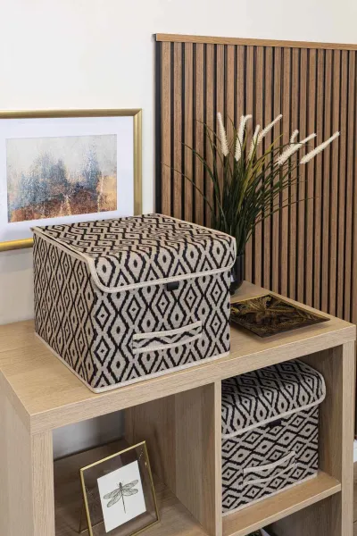 Kahverengi 30x30x23 Kapaklı Kutu Mini Raf Düzenleyici 249877