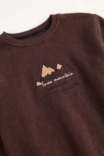 Kahverengi (4-12 Yaş) 3 İplik Şardonlu Erkek Çocuk Sweatshirt 495870
