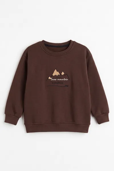 Kahverengi (4-12 Yaş) 3 İplik Şardonlu Erkek Çocuk Sweatshirt 495870