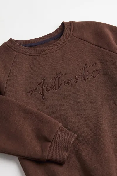 Kahverengi (4-12 Yaş ) Authentic Nakışlı 3 İp Şardonlu Erkek Çocuk Sweatshirt 486634
