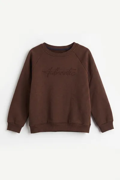 Kahverengi (4-12 Yaş ) Authentic Nakışlı 3 İp Şardonlu Erkek Çocuk Sweatshirt 486634