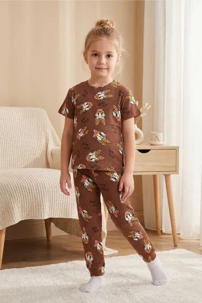 kahverengi-4-8-yaskarakter-desenli-fitilli-kiz-cocuk-pijama-takimi-461486