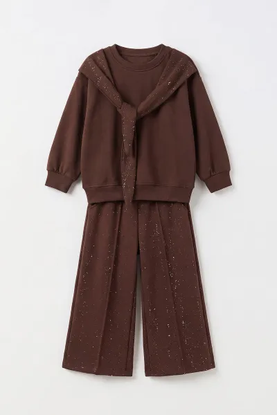 kahverengi-5-10-yas-fular-baglamali-alt-pileli-oysho-kumas-kiz-cocuk-takim-498497