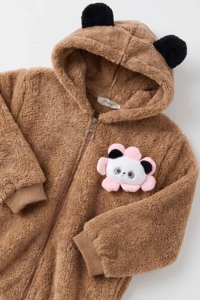 Kahverengi (5-10 Yaş) Oyuncaklı Kapüşonlu Peluş Kız Çocuk Hırka 497439