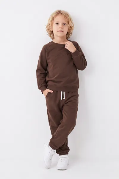 Kahverengi (5-12 Yaş) Authentic Nakışlı 3 İp Şardonlu Erkek Çocuk Kışlık Takım 483533