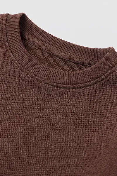 Kahverengi (5-12 Yaş) Baskısız   Düz 3 İp Şardonlu Erkek Çocuk Sweatshirt 483587