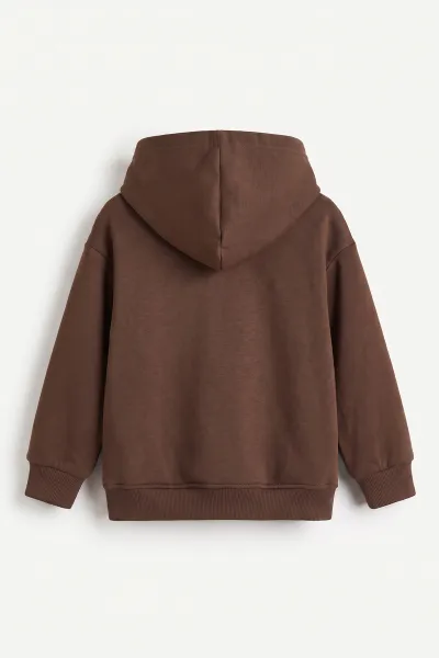 Kahverengi (5-12 Yaş) Baskısız Kapüşonlu 3 İp Şardonlu Erkek Çocuk Sweatshirt 481762