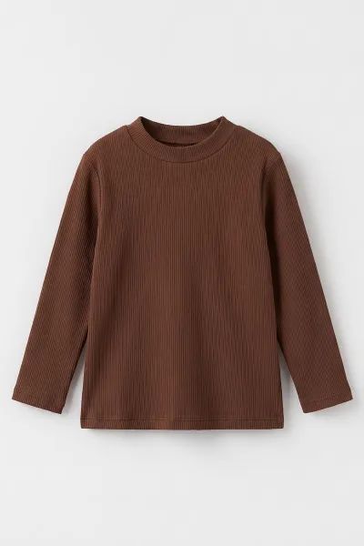 Kahverengi (5-12 Yaş) Yarım Balıkçı Yaka Kaşkorse Çocuk Body Sweatshirt 495516
