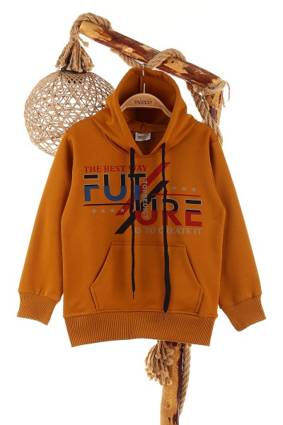 Kahverengi (5-8 Yaş) Future Baskılı Kapüşonlu Erkek Çocuk Sweat 152709