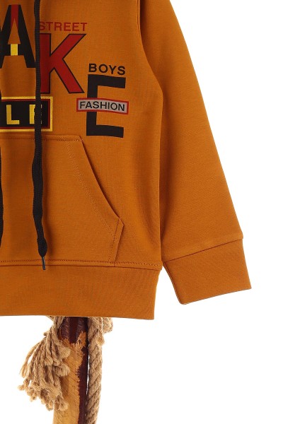 Kahverengi (5-8 Yaş) Make Baskılı Kapüşonlu Erkek Çocuk Sweat 152692