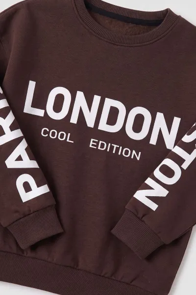 Kahverengi (5-9 Yaş) London Baskılı İçi Şardonlu Erkek Çocuk İkili Takım 500020