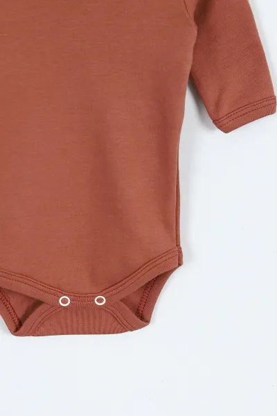 Kahverengi (6-12 Ay ) Uzun Kol Düz Bebek Çıtçıtlı Badi 403644