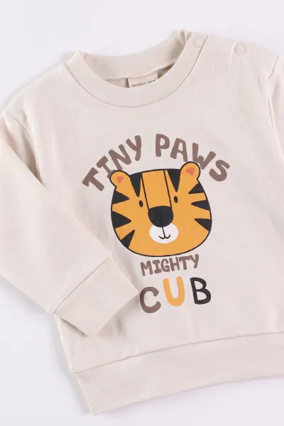 Kahverengi (6-18 Ay)Tiny Paws Baskılı Çıtçıtlı Çimalı Erkek Bebek Takım 477855