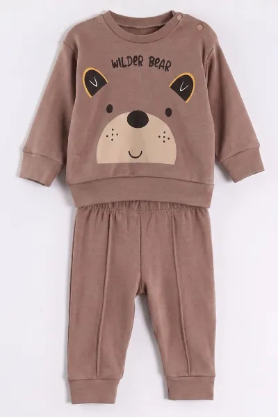 Kahverengi (6-18 Ay)Wild Bear Baskılı Çıtçıtlı Çimalı Erkek Bebek Takım 477925