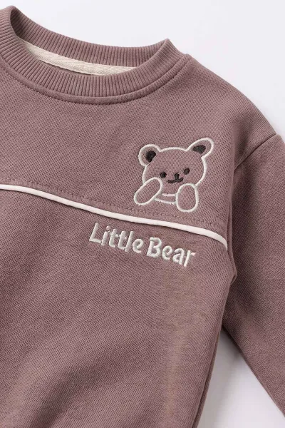 Kahverengi (6-24 Ay) Little Bear Nakışlı Kıl Biyei İçi Şardonlu Erkek Bebek Kışlık Takım 495706